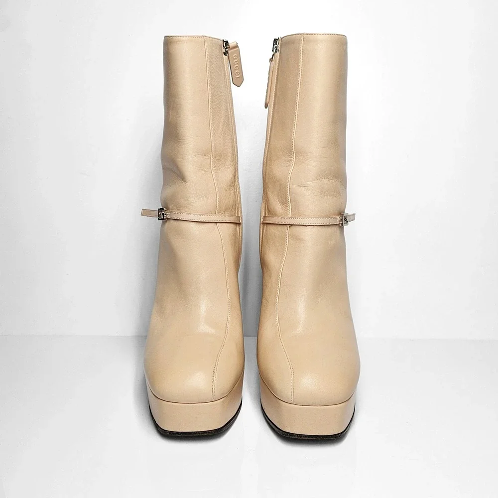 Gucci Skin Rose 627992 G Logo Tiarah Leather Platform Boots/Booties Size 38‎